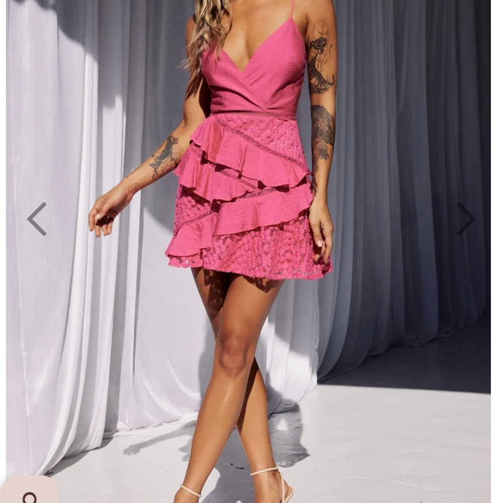 Elegant Pink Lace Ruffle Dress